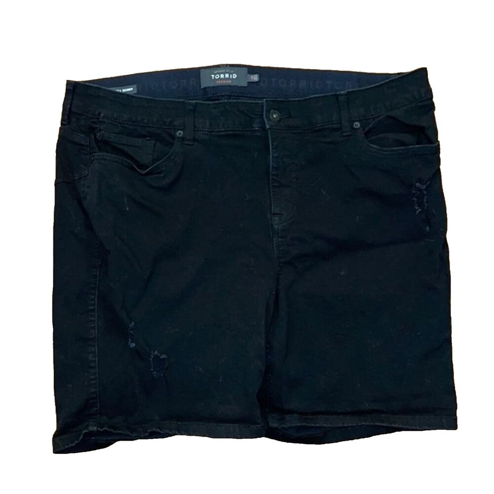 Torrid Premium Black Distressed Bombshell Skinny Denim Shorts Womens Plus Sz 24